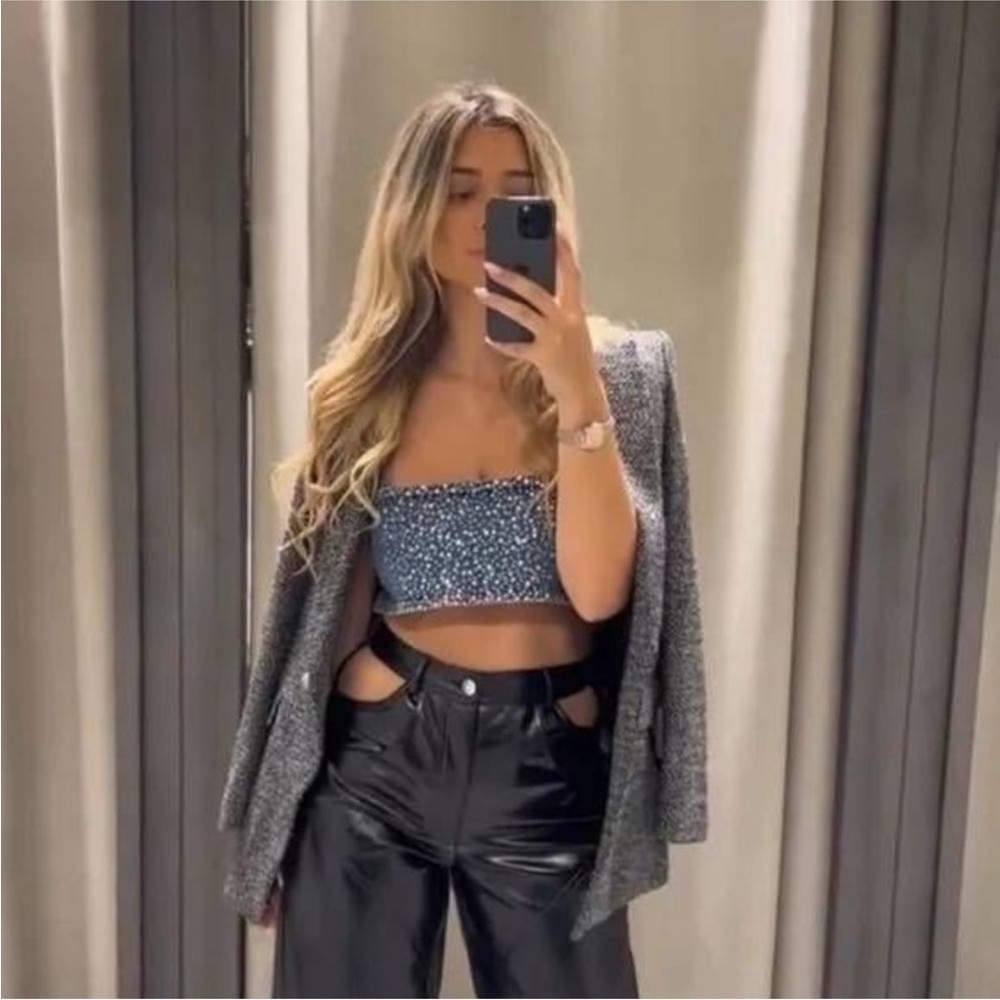 ZARA Rhinestone denim crop top 0653/273 - Picture 8 of 16
